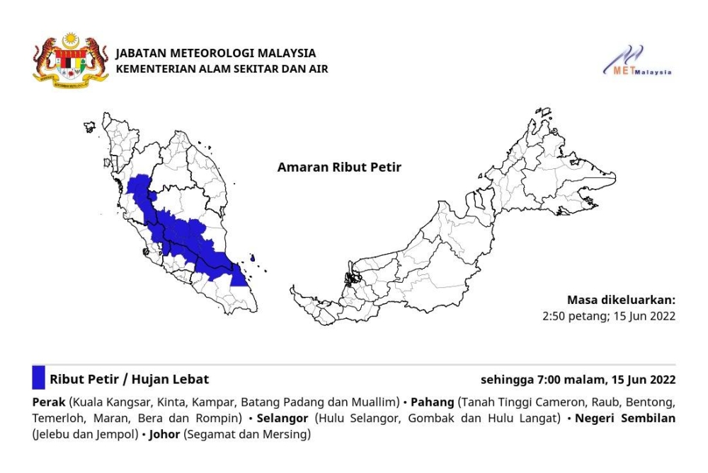 MetMalaysia Issues Bad Weather Alert In 5 States - Sinar Daily