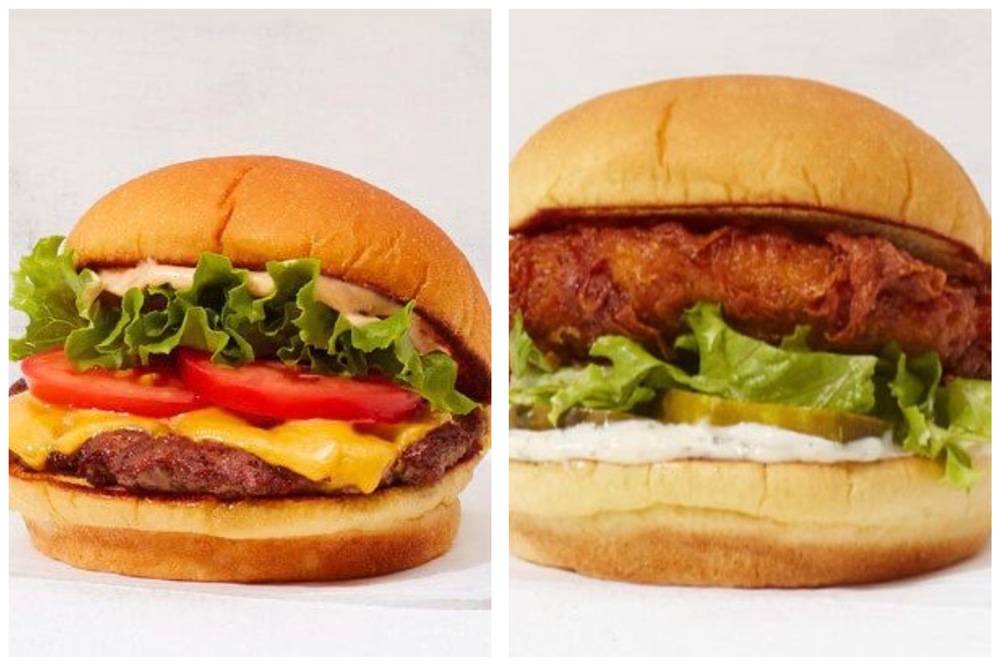 Shack Burger（左）和 Chicken Shack。