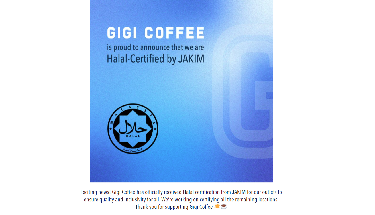 Gigi Coffee secures halal certification, sets sights on expanding customer confidence