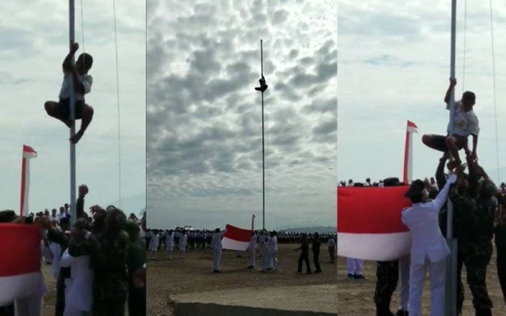 Keratan rakaman video Joni yang memanjat tiang bendera Sang Saka Merah Putih.