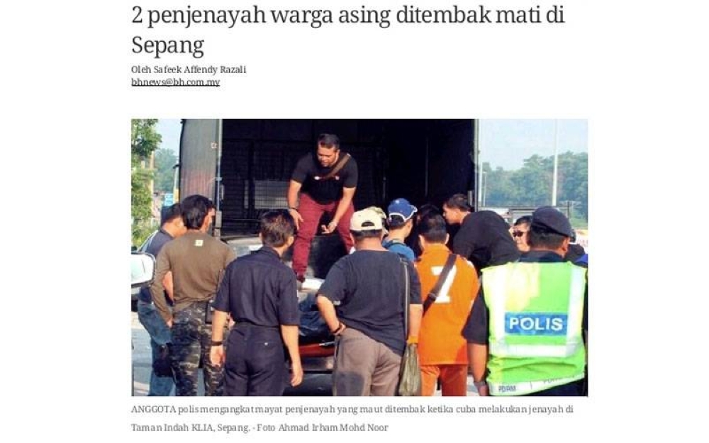 Dua penjenayah warga asing ditembak mati dalam Ops Rantau Gemuk turut dilaporkan media.