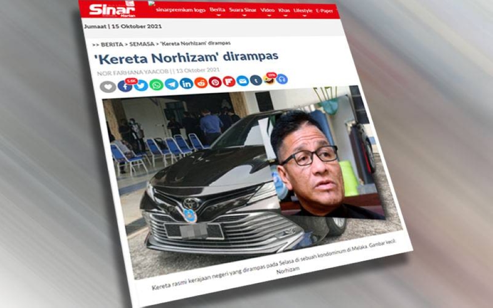 Tangkap layar berita Sinar Harian pada 13 Oktober.