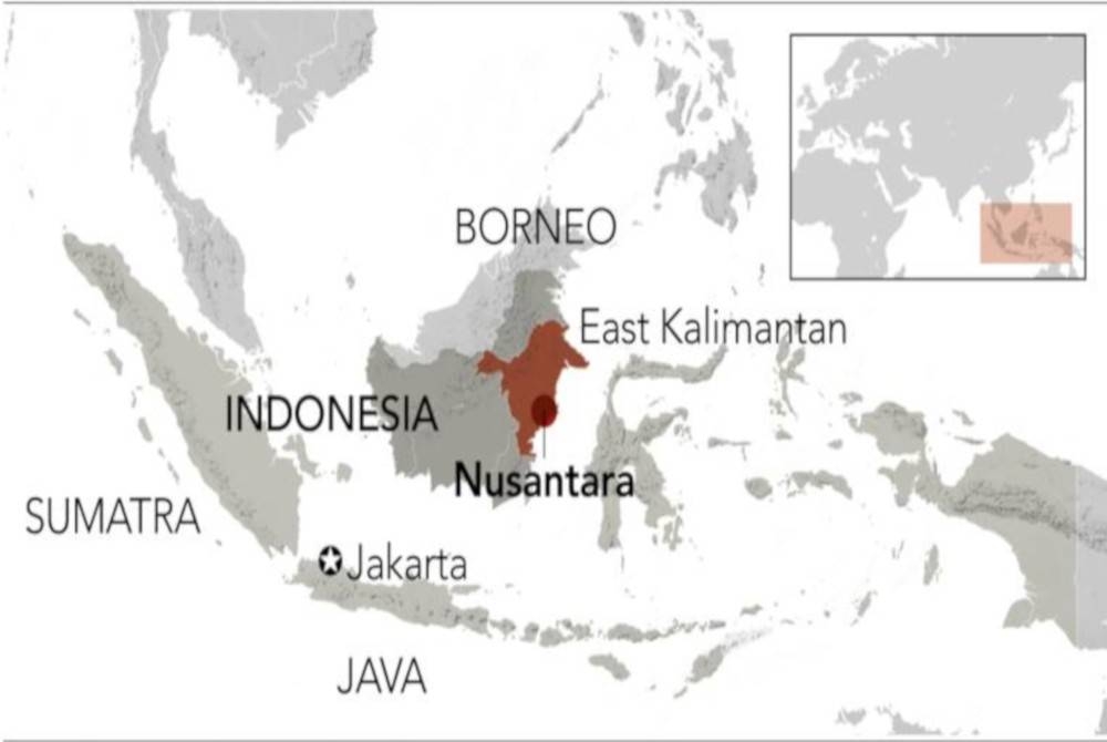 Peta menunjukkan lokasi Nusantara di Kalimantan.