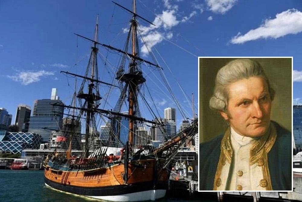 Replika kapal HMS Endeavour di Muzium Muzium Maritim Nasional Australia, Sydeny pada tahun 2018. - Foto AFP