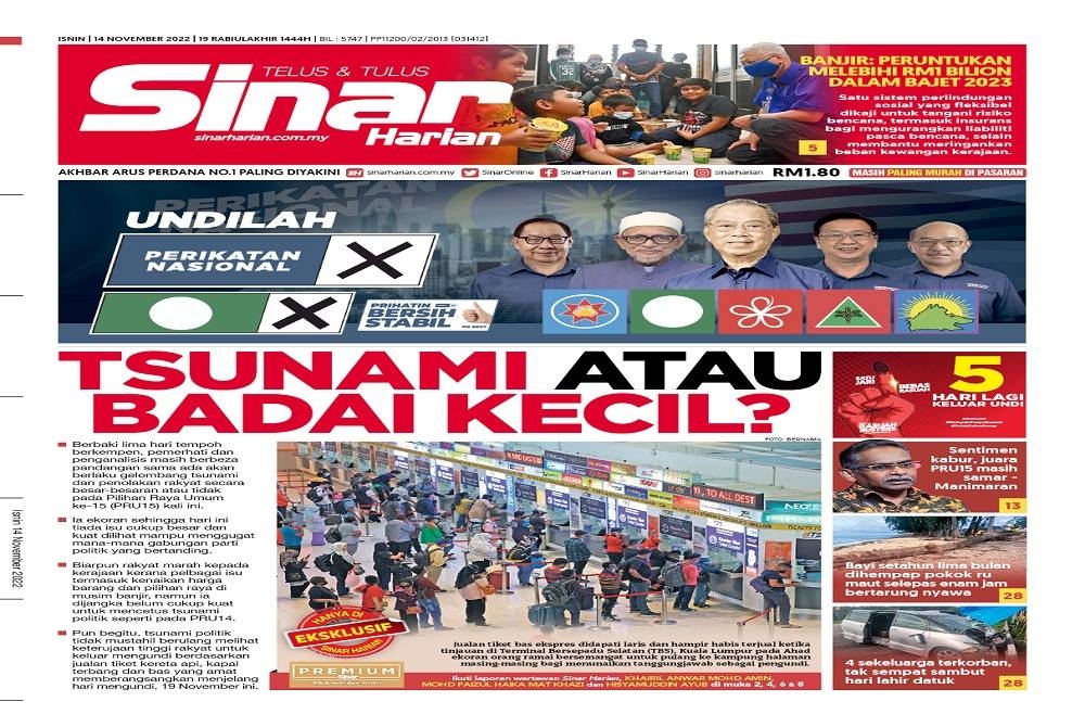 Laporan muka depan Sinar Harian pada Isnin.