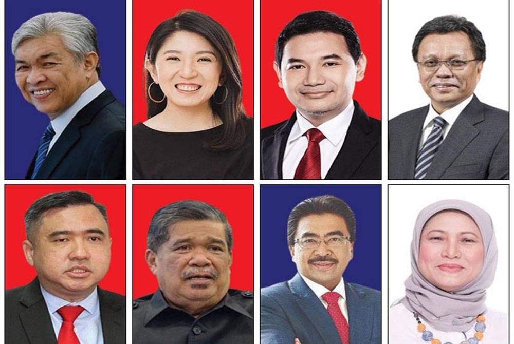 Dari kiri (atas); Ahmad Zahid, Bee Yin, Rafizi dan Mohad Shafie manakala dari kiri (bawah); Anthony, Mohamad Sabu, Johari dan Nancy dijangka dilantik menganggotai kabinet menteri Kerajaan Perpaduan.