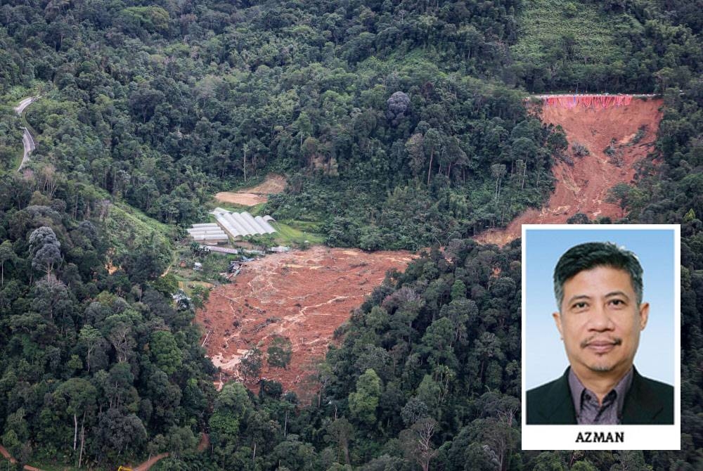 Pemandangan atas kawasan insiden tanah runtuh di tapak perkhemahan berhampiran sebuah ladang organik di Father’s Organic Farm, Gohtong Jaya. - Foto Bernama