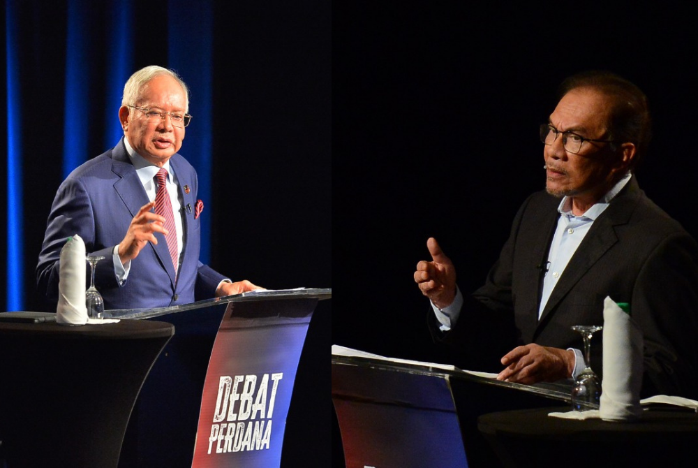 Debat antara Najib Razak lawan Anwar Ibrahim (2022). - Foto hiasan