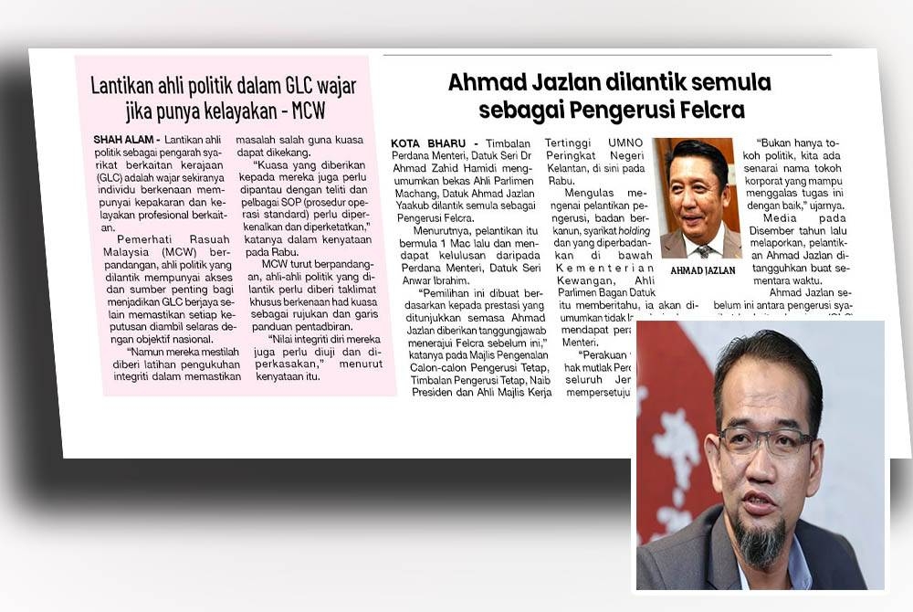 Keratan akhbar Sinar Harian pada Khamis. (Gambar dalam :Noor Nirwandy)