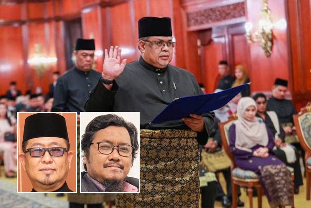 Ab Rauf yang baru mengangkat sumpah sebagai Ketua Menteri Melaka mengesahkan negeri itu bakal membentuk Kerajaan Perpaduan seperti yang dilaksanakan di peringkat persekutuan. - Foto Facebook/Ab Rauf Yusoh, gambar kecil dari kiri: Datuk Muhammad Jailani Khamis, Mazlan