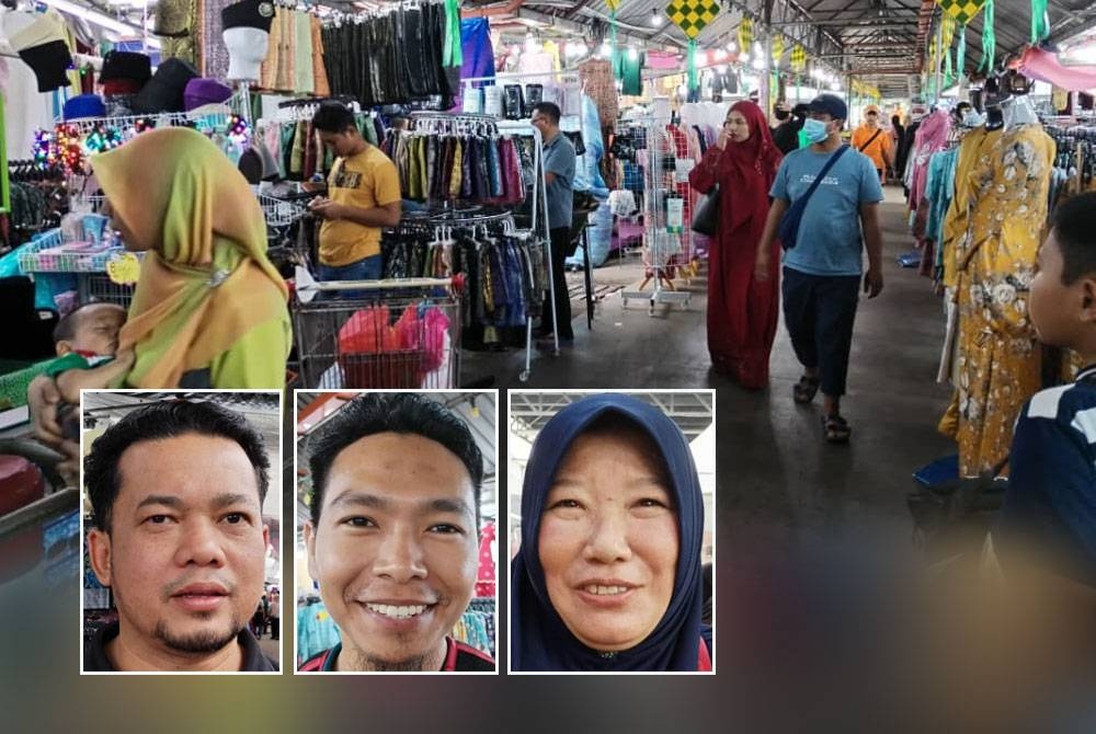 Orang ramai mula mendapatkan barangan kelengkapan Hari Raya Aidilfitri. Gambar kecil dari kiri: Azri, Izzat, Syakira