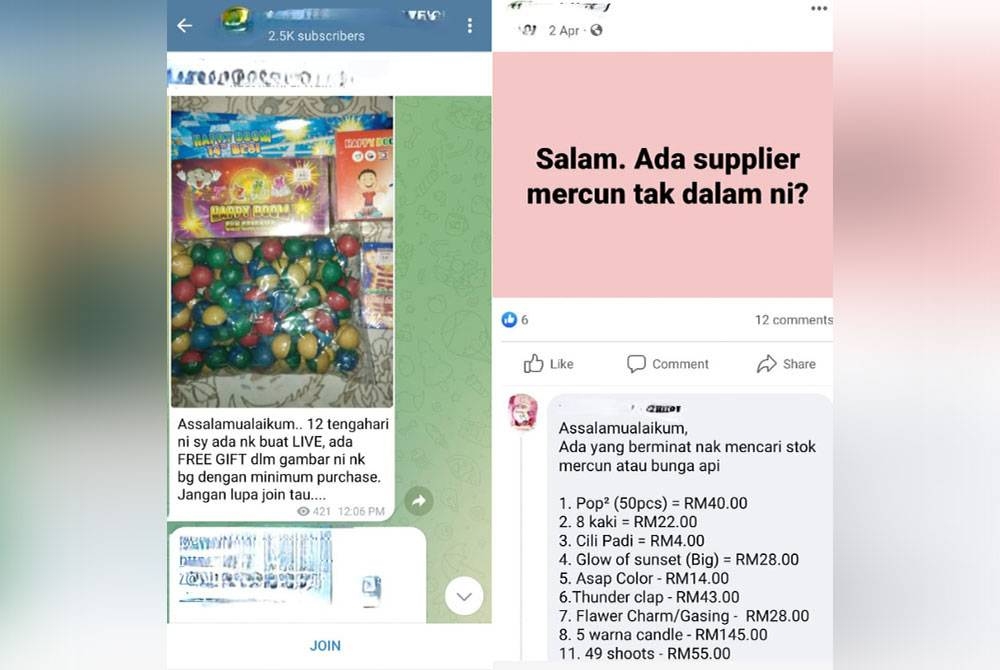 Masih ada yang menjual mercun dan bunga api dalam talian walaupun dilarang oleh KDN.