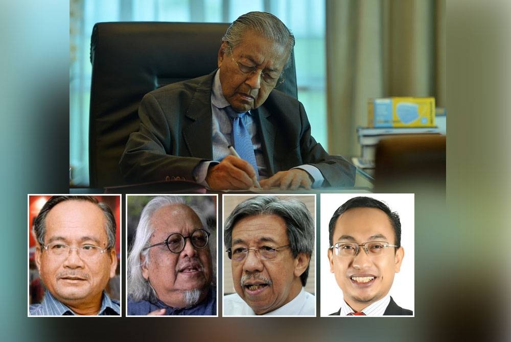 Beberapa pemerhati politik menyarankan agar Dr Mahathir bersara daripada dunia politik. - Gambar kecil: Ahmad Atory (kiri), Shamsul Amri, Kok Seong dan Mohammad Tawfik