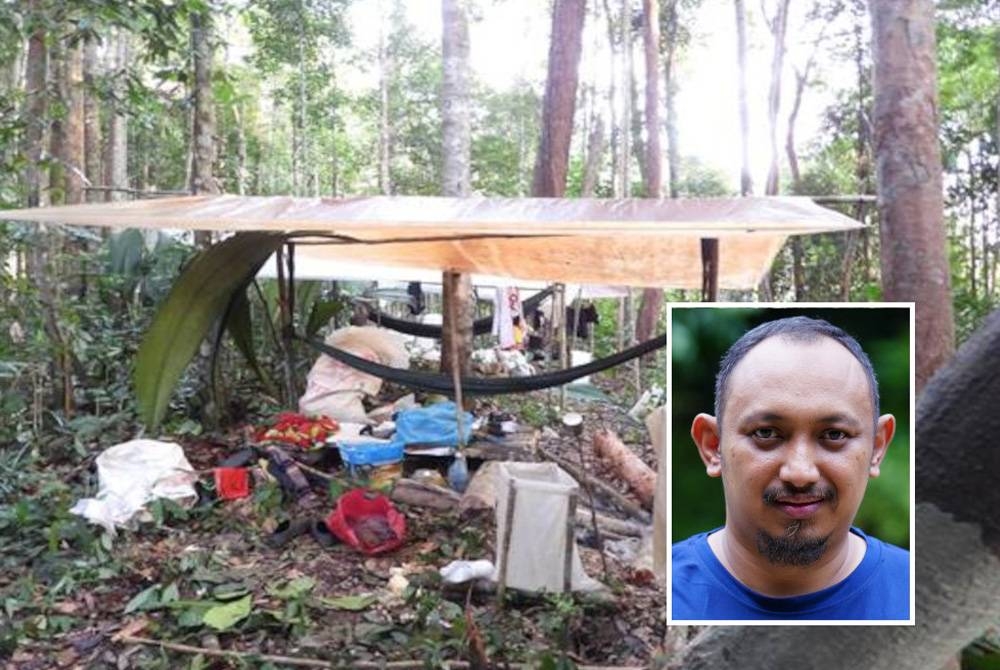 Khemah yang didirikan pemburu haram semasa berada di dalam hutan. Gambar kecil: Mohd Zaki