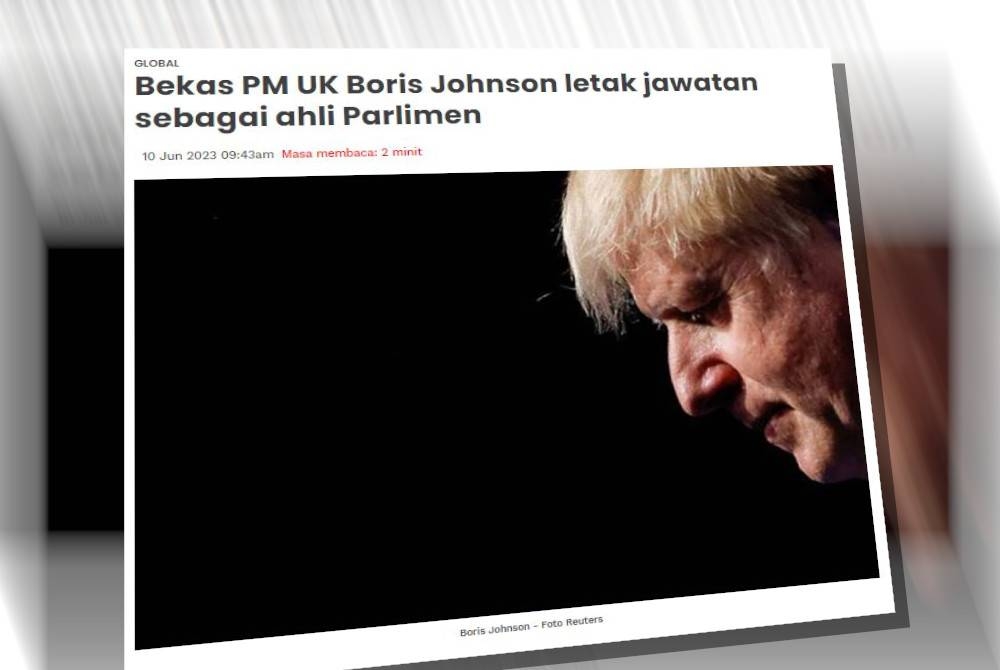 Johnson baru-baru ini mengumumkan bahawa beliau meletak jawatan sebagai ahli Parlimen (MP) disebabkan tuduhan melakukan penipuan di Parlimen mengenai pelanggaran peraturan Covid-19.