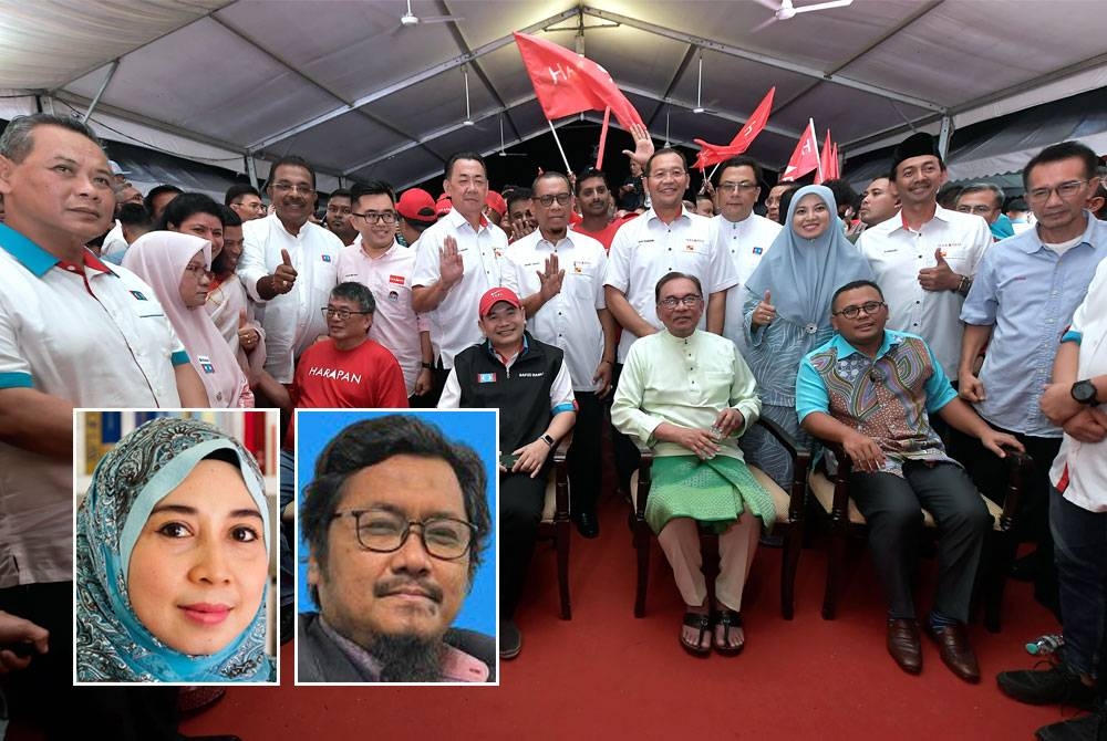 Perdana Menteri yang juga Presiden Parti Keadilan Rakyat (PKR), Datuk Seri Anwar Ibrahim (duduk, dua dari kanan) bergambar selepas Majlis Pengumuman Calon Keadilan sempena PRN bagi enam negeri di Shah Alam pada Sabtu malam. Gambar kecil dari kiri: Dr Kartini, Dr Mazlan