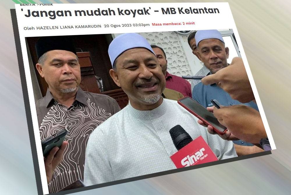 Keratan berita mengenai Menteri Besar Kelantan, Mohd Nassaruddin.