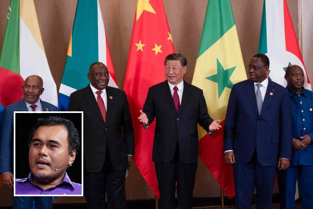 Presiden China, Xi Jinping (tengah) ketika menghadiri Dialog Meja Bulat Pemimpin China-Afrika pada hari terakhir Sidang Kemuncak BRICS 2023 di Johannesburg pada Khamis. Gambar kecil: MOHD AZIZUDDIN