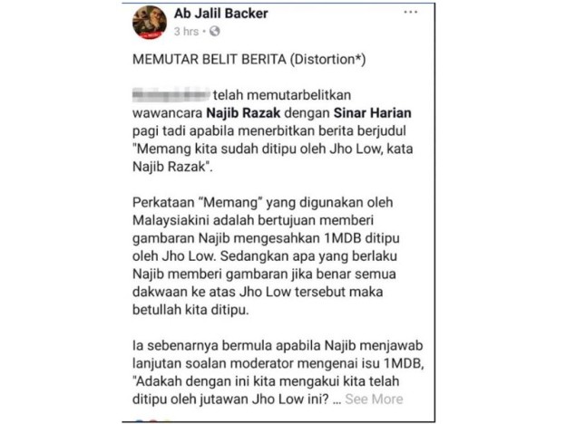 Perkongsian Ab Jalil di Facebooknya.