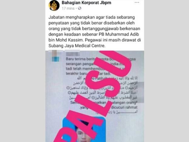 Kenyataan palsu yang ditularkan di laman sosial.