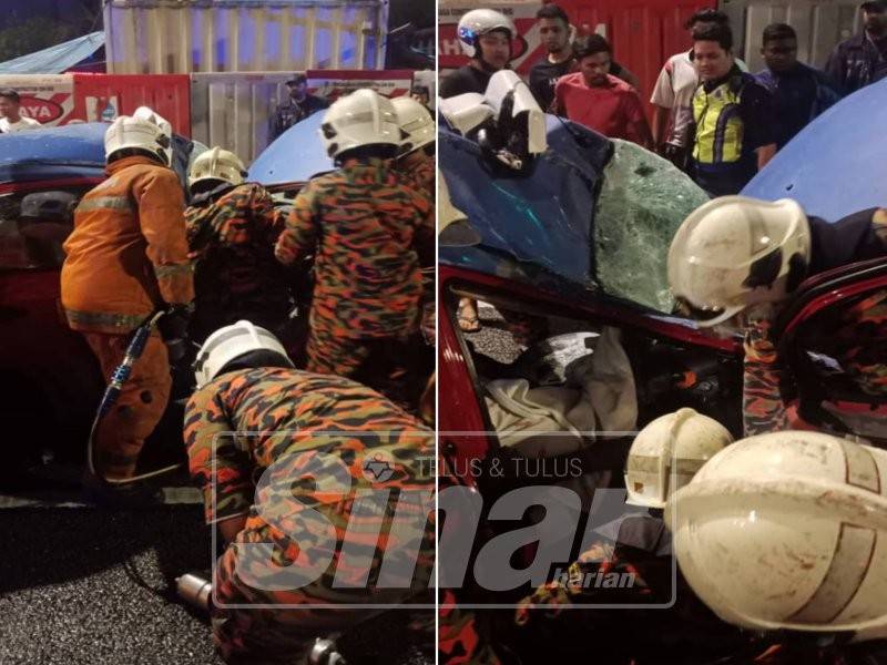 Bomba membantu mengeluarkan pemandu teksi yang tersepit dalam kemalangan berlaku di Jalan Genting Klang di ibu negara, awal pagi tadi.