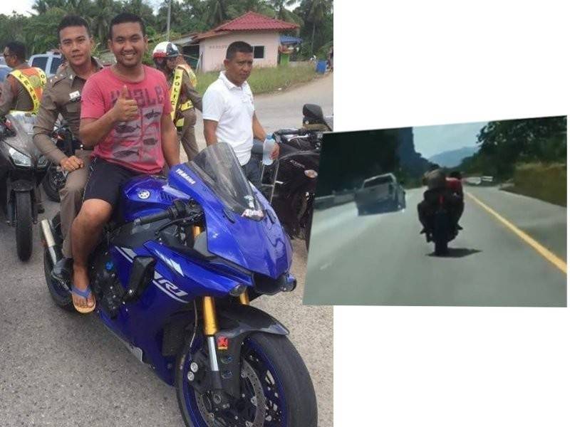 Chainarong membawa polis menaiki Yamaha R1 ketika mengejar suspek. - UK News Yahoo
