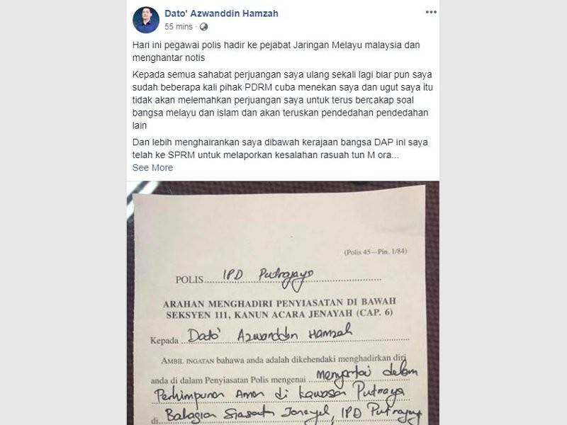 Perkongsian Azwanddin yang dimuat naik di laman sosial Facebook miliknya. 