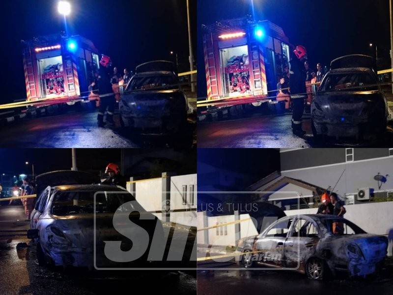 Keadaan kereta yang hangus 100 peratus di Taman Jasper Jaya, Seremban, malam ini.