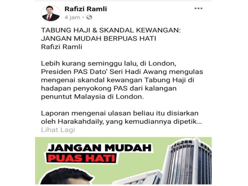 Perkongsian Rafizi di laman Facebooknya, hari ini. 