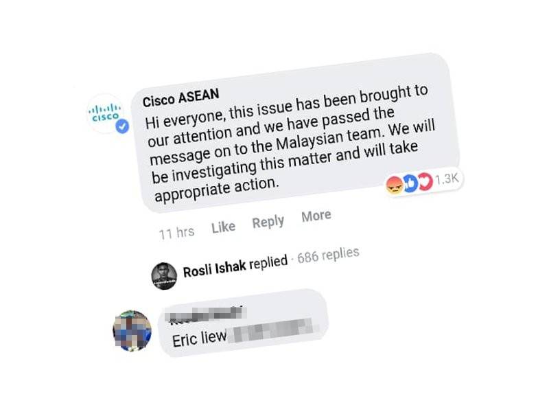 Paparan skrin kenyataan syarikat berkenaan di laman sosial Facebook. 