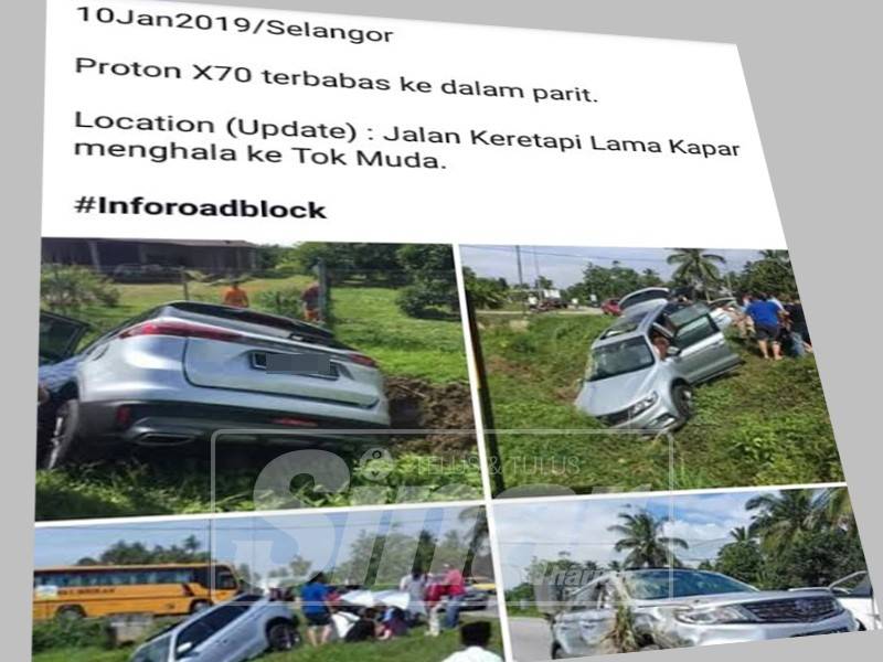 Gambar kereta terbabas ke dalam parit di Jalan Keretapi Lama mendapat pelbagai reaksi dalam kalangan netizen di laman sosial Facebook.