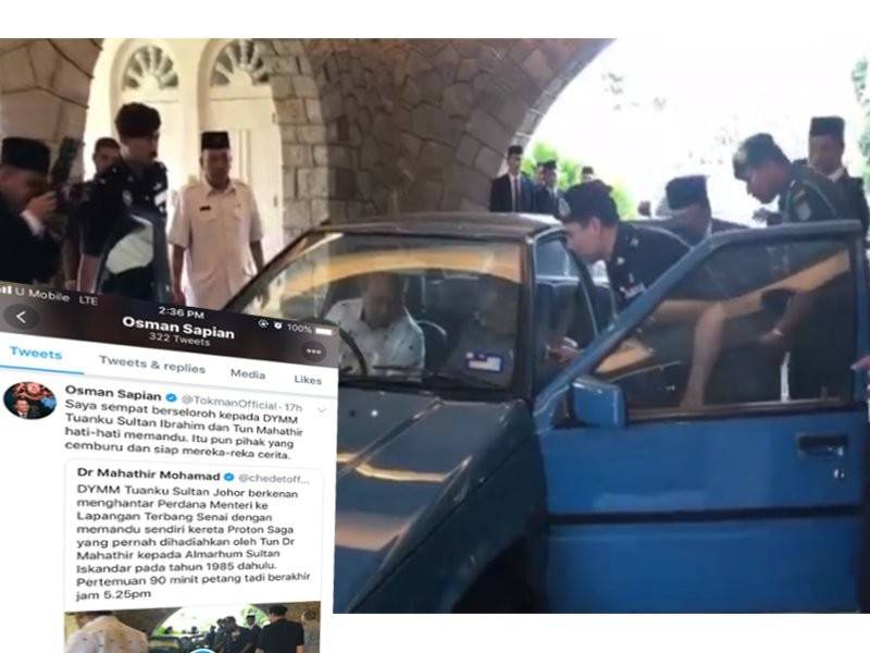 Keratan video yang menunjukkan Osman sedang membuka pintu belakang Proton Saga dipandu Sultan Ibrahim, kelmarin.