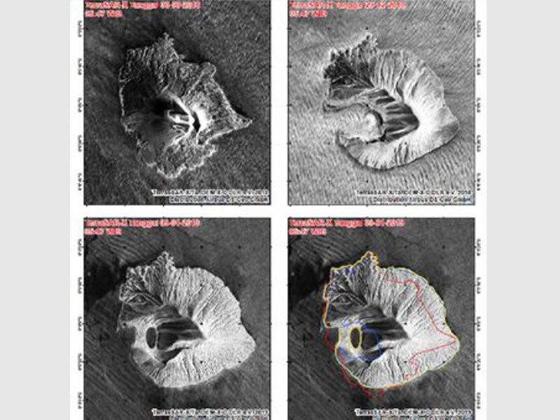 Gabungan gambar menunjukkan Anak Krakatau muncul kembali selepas ia dilaporkan hilang dua pertiga ketinggiannya.