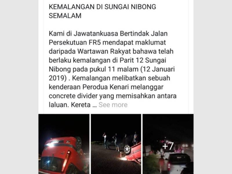 Ahmad Zhafri memuat naik status mengenai kemalangan itu di Facebook, semalam.