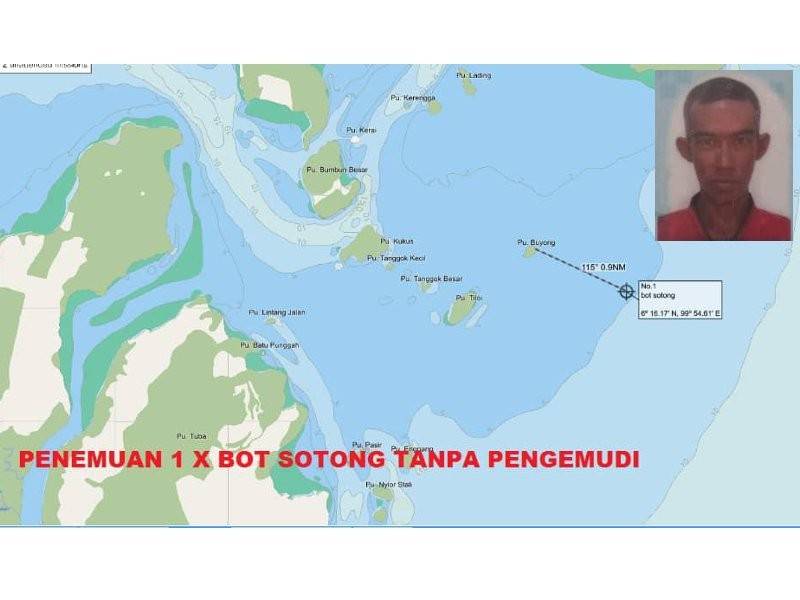 Lokasi penemuan bot mencandat sotong itu. Gambar kecil, Hasrul.