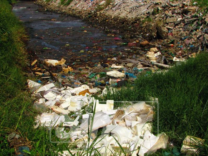 Air berwarna hitam pekat, berbuih dan berbau busuk dalam longkang di kawasan Batu Maung.