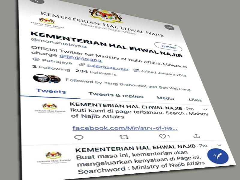 Paparan skrin Twitter Kementerian Hal Ehwal Najib.