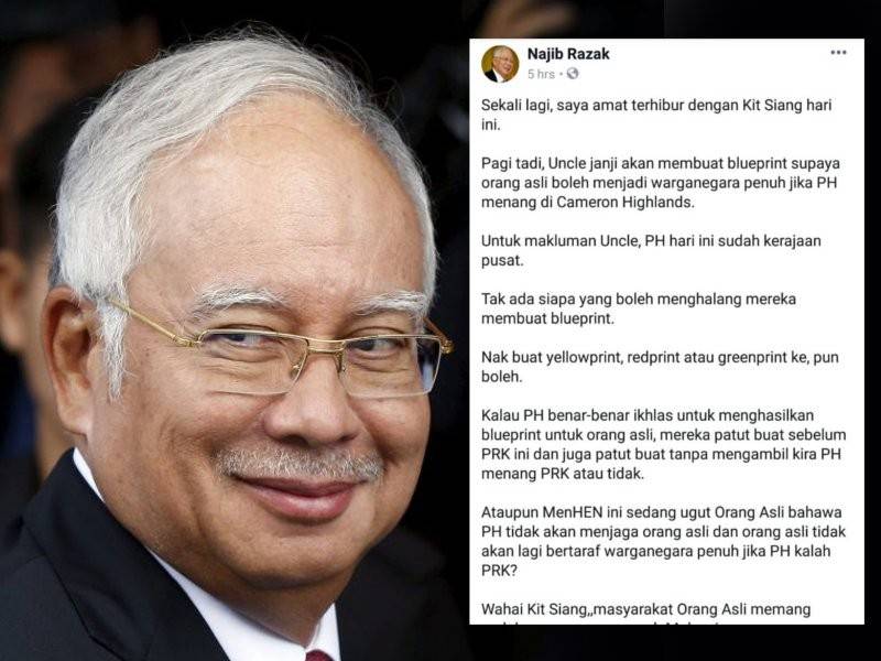 Kenyataan Najib menyindir Kit Siang di Facebook.