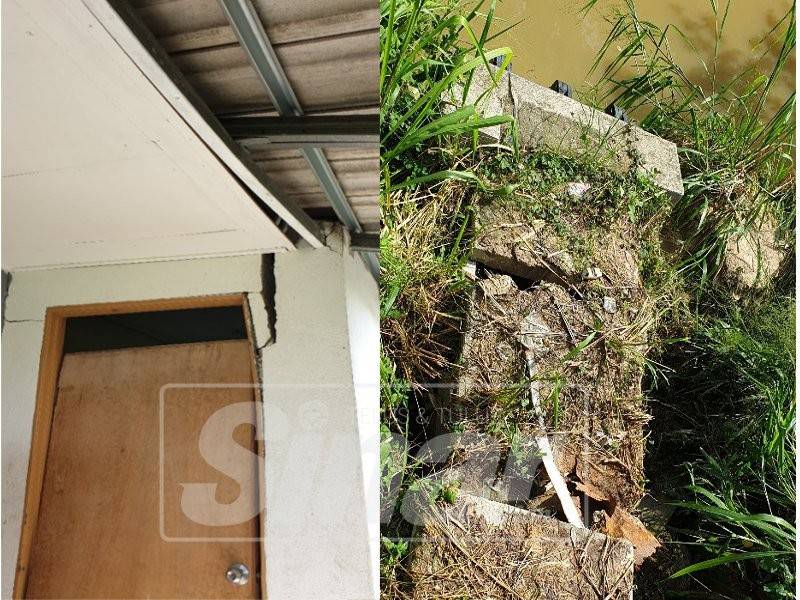 Antara rumah penduduk yang berdepan isu retak dan juga struktur sistem saliran yang dibina sebelum ini pecah .