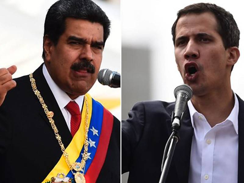 Maduro( kiri) ditentang ketua pembangkang Venezuela, Juan Guaido. Foto BBC