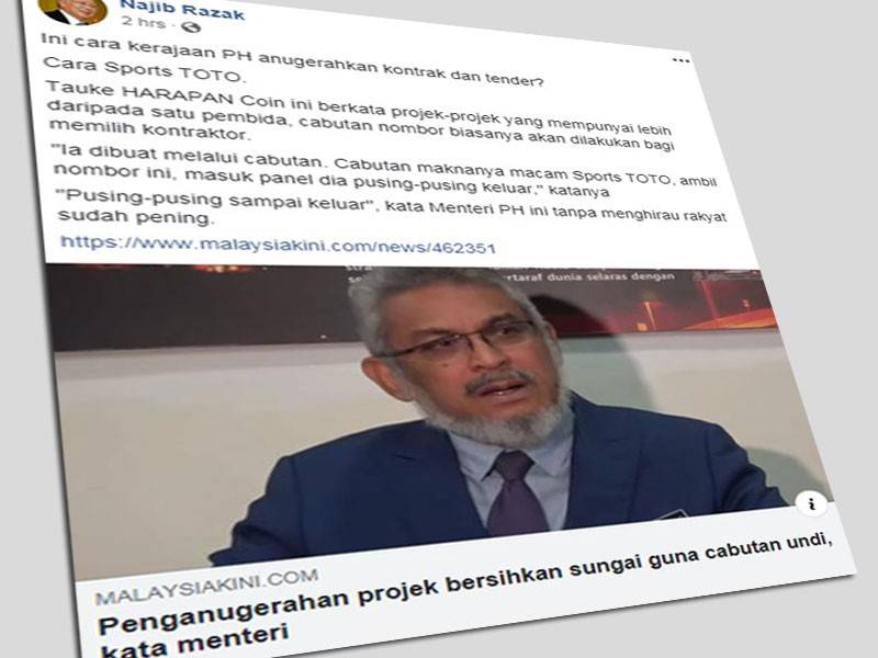 Kritikan Najib terhadap Khalid berhubung pemberian kontrak menerusi cabutan nombor