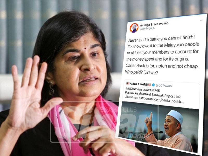 Twitter Ambiga yang merujuk kepada kenyataan Timbalan Presiden Pas, Datuk Tuan Ibrahim Tuan Man.