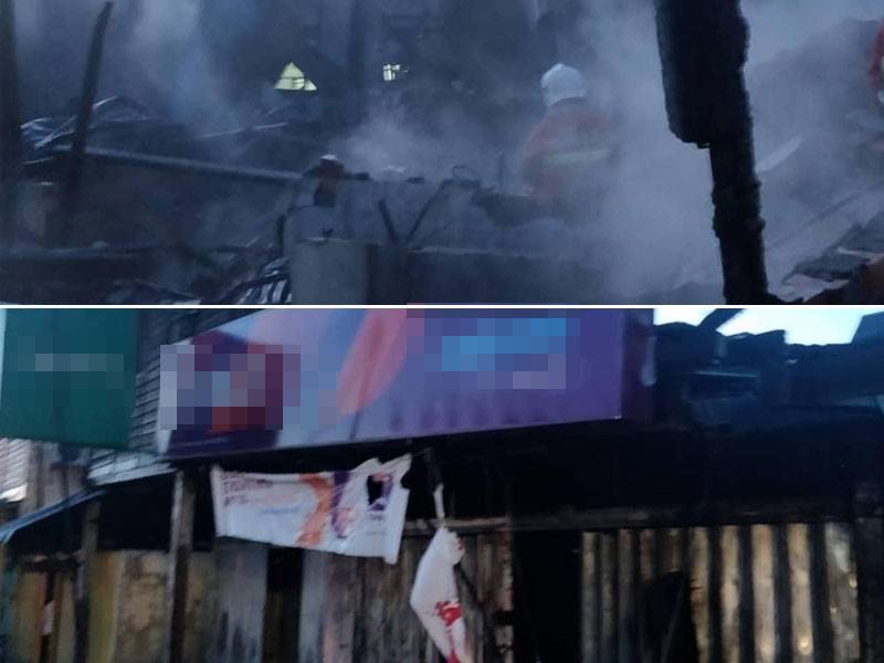 Empat buah kedai musnah terbakar di Kemayan, Jalan Triang, di sini, awal pagi tadi. - FOTO IHSAN BOMBA