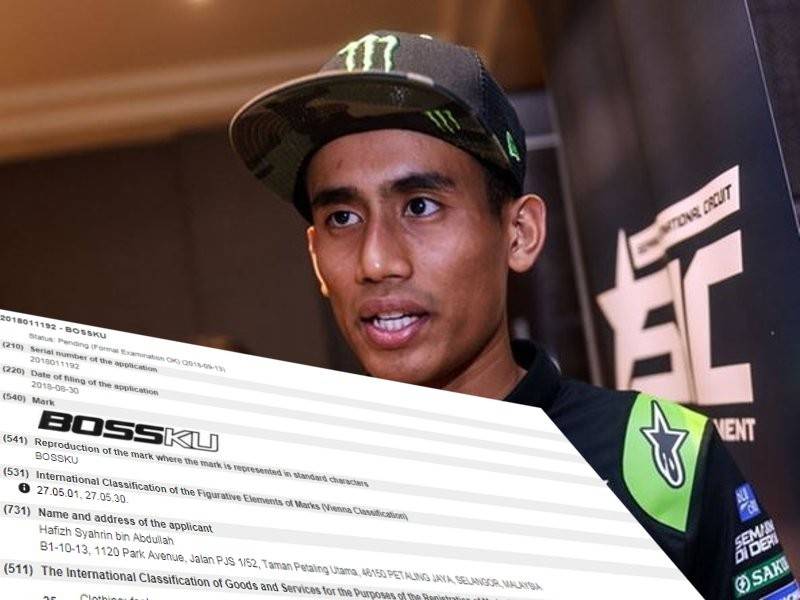 Carian Sinar Harian di laman sesawang MyIPO berkaitan cap dagang BOSSKU yang dipohon oleh Hafizh.
