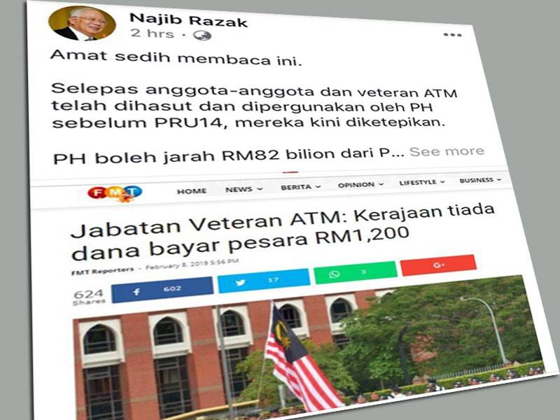 Paparan skrin kenyataan Najib di Facebook, miliknya.