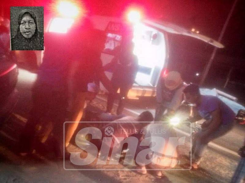 Mangsa yang parah di kepala dikejarkan ambulans ke Klinik Kesihatan Kerteh sebelum disahkan meninggal dunia. (Gambar kecil: Fatimah Ibrahim)