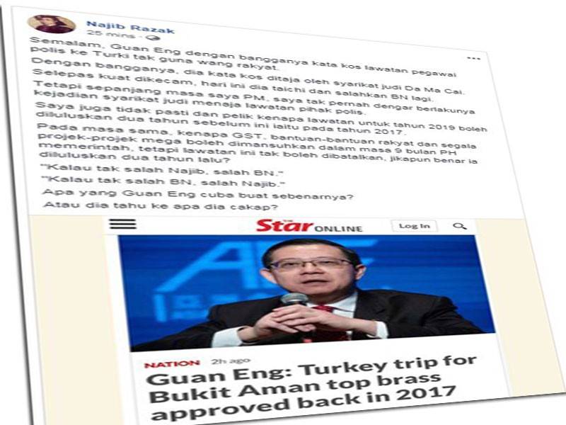 Paparan skrin kenyataan Najib di laman sosial Facebook, miliknya. 