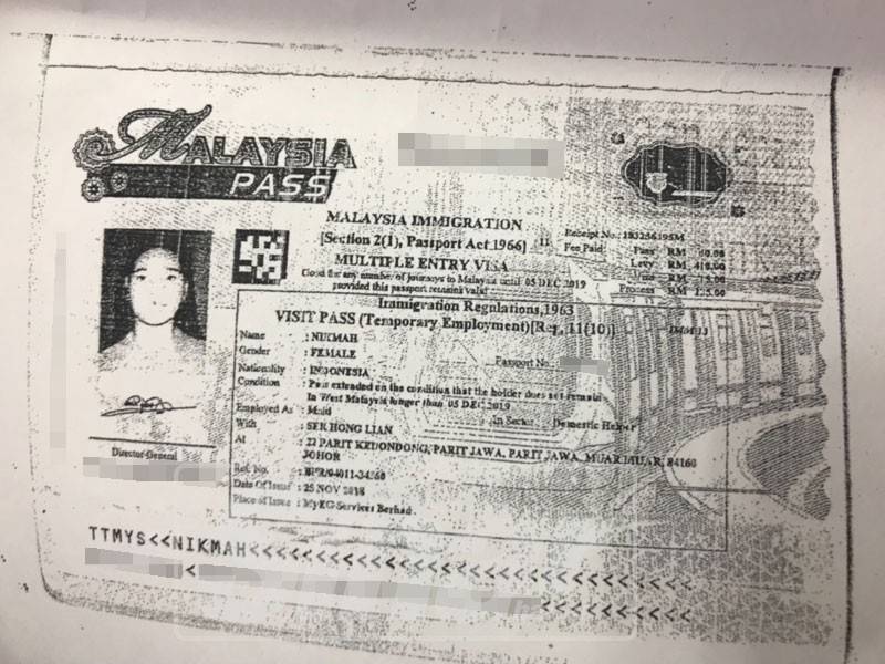 Salinan rekod kemasukan milik Nikmah ke Malaysia yang diperoleh Syamihah. 