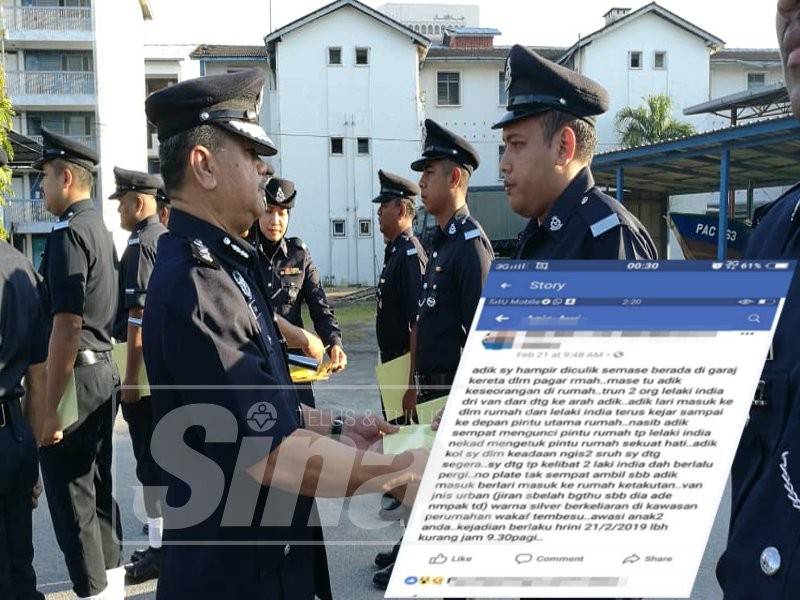 Abdul Rahim (kiri) menyerahkan sijil penghargaan kepada salah seorang penerima sempena perhimpunan bulanan IPD hari ini. (Gambar kecil:Tular di laman sosial dan aplikasi WhatsApp kononnya ada cuba culik di Perumahan Wakaf Tembesu, Kuala Nerus, Khamis lalu).