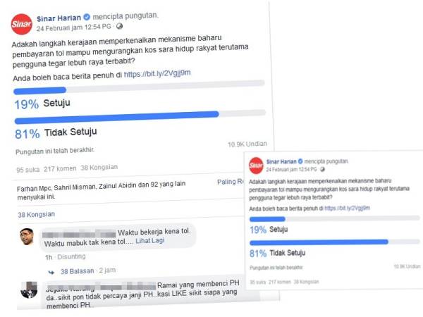 Poll Sinar Harian, mekanisme baharu pembayaran tol mampu mengurangkan kos sara hidup rakyat